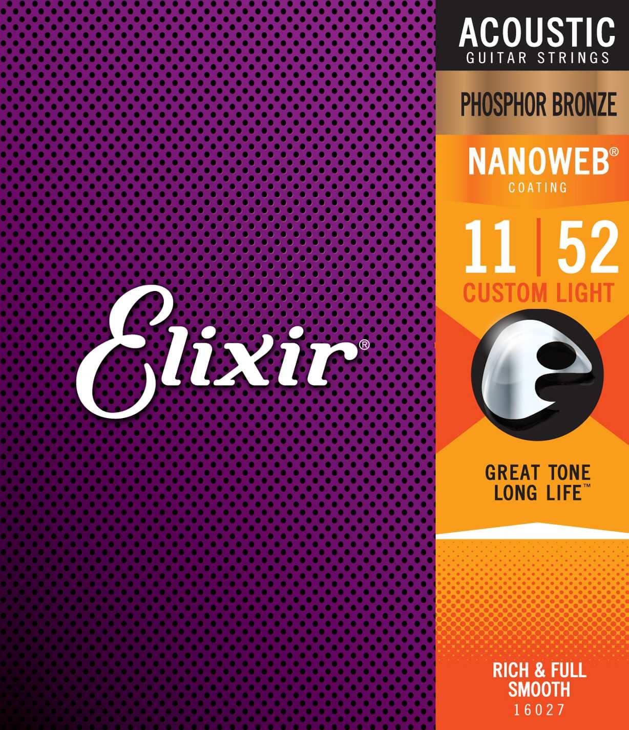 Elixir 16027 Custom Light 011-052 Nanoweb Phosphor Bronze