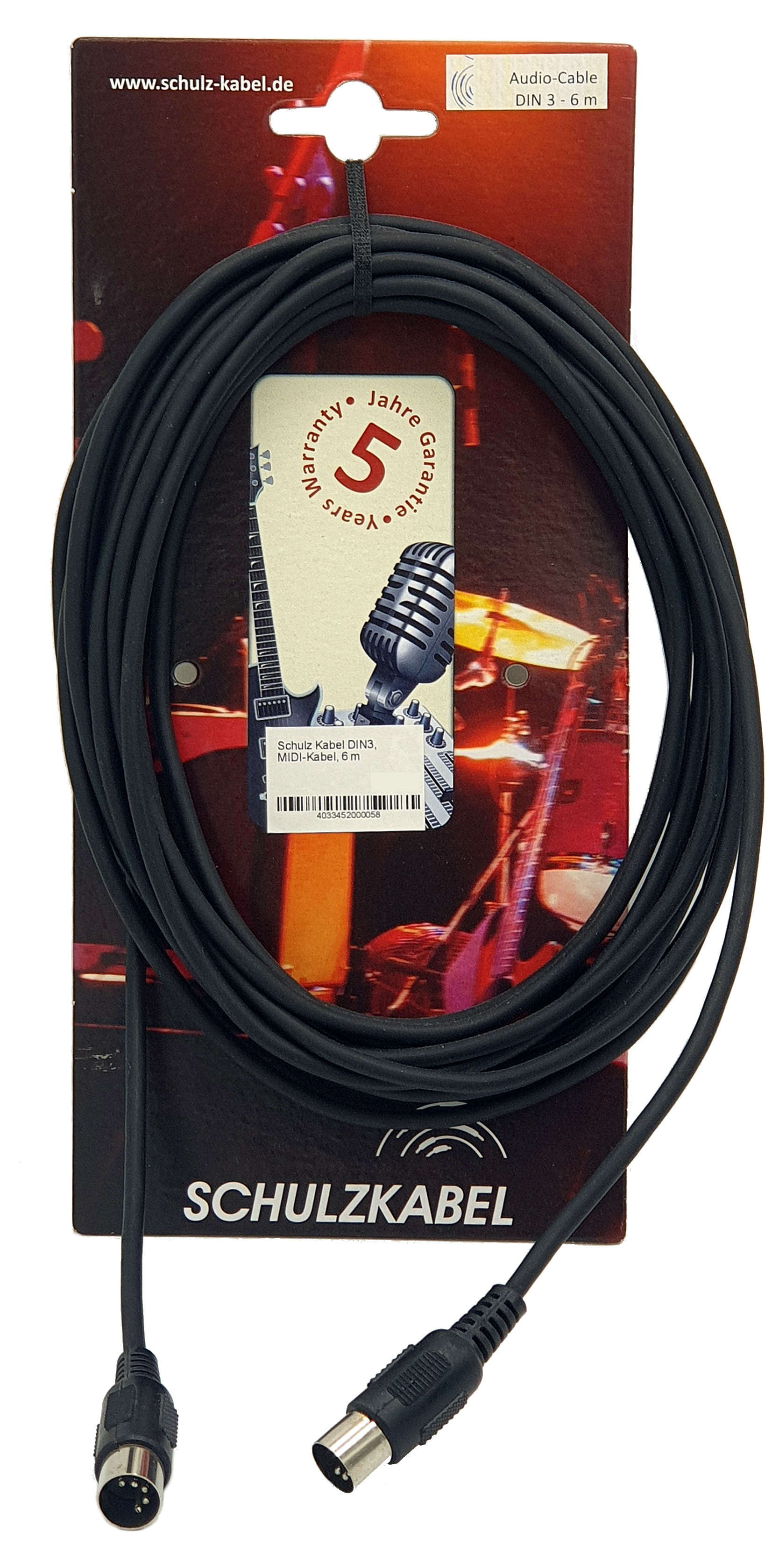 SCHULZ Kabel Qualitäts - Midi-Kabel Midikabel DIN-Stecker 5-polig, 3 m, schwarz