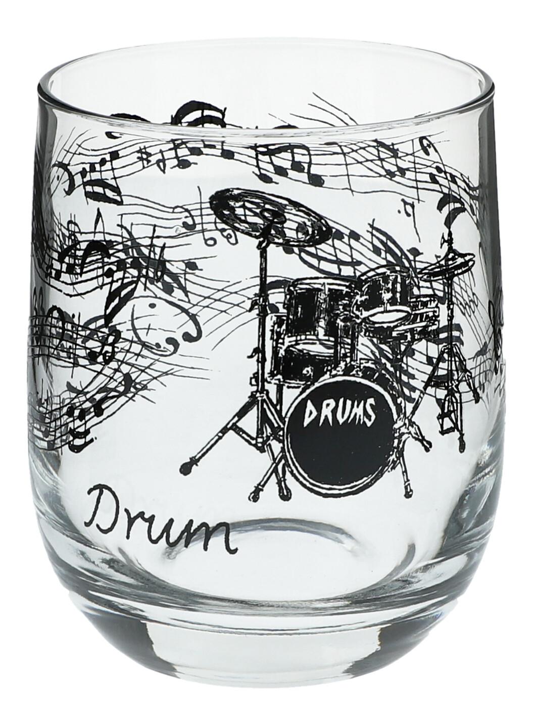 Glas mit einem Schlagzeug