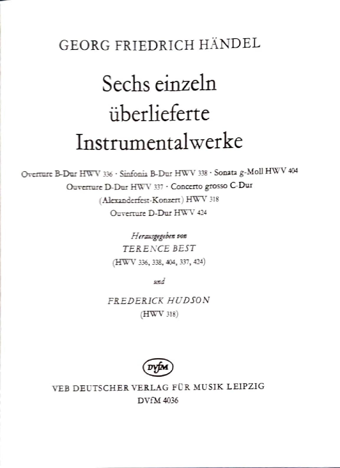 Sechs einzeln überlieferte Instrumentalwerke von Händel