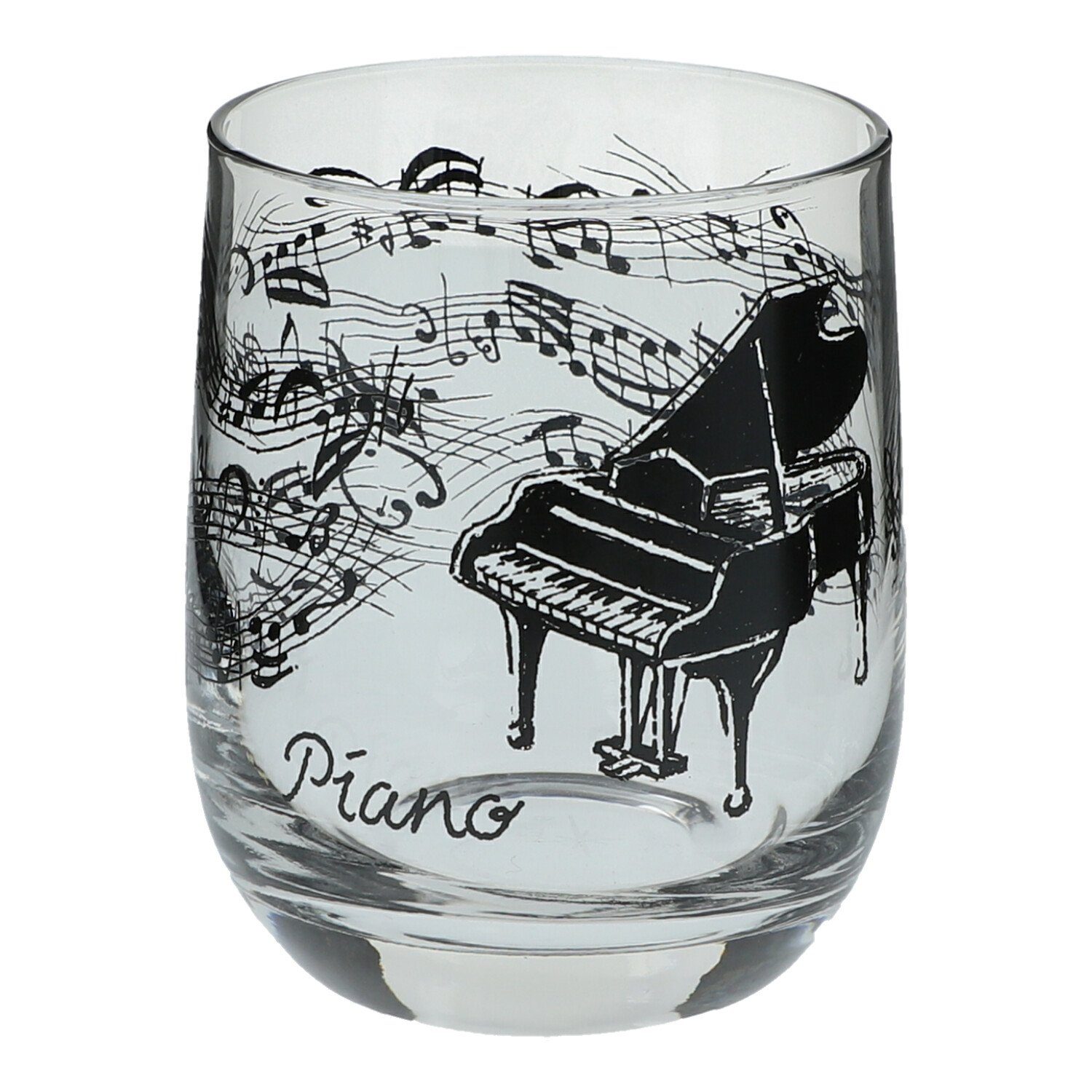 Glas mit einem Piano