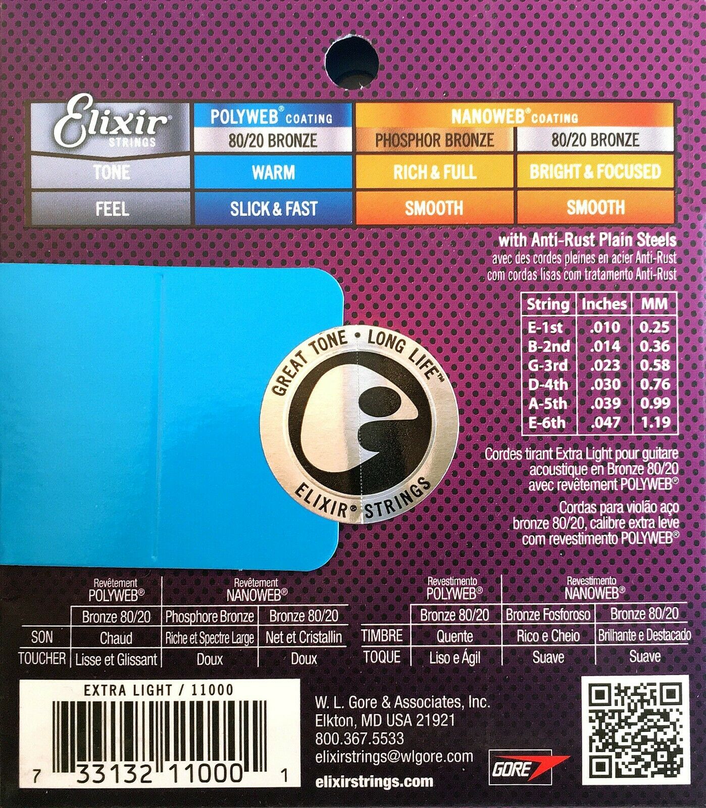Elixir 11000 Polyweb Extra Light Satz Saiten für Westerngitarre