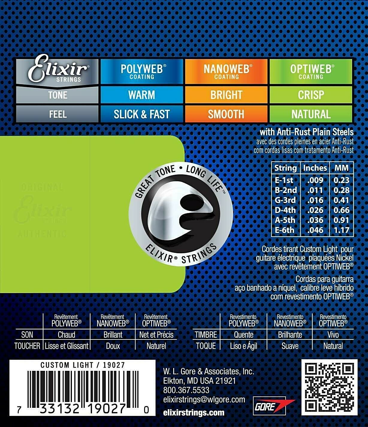 Elixir 19027 Satz Saiten für E-Gitarre Optiweb Custom Light 009-46  