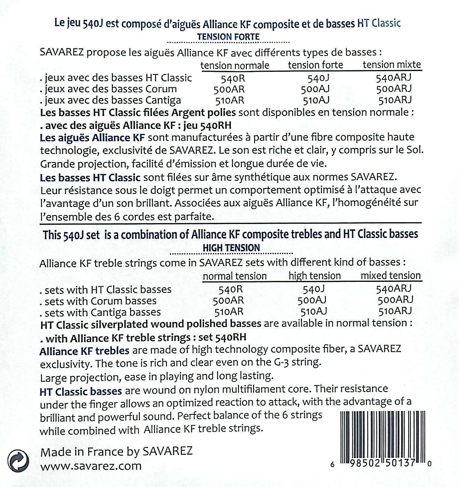 Savarez 540J Satz Saiten für Konzertgitarre High Tension