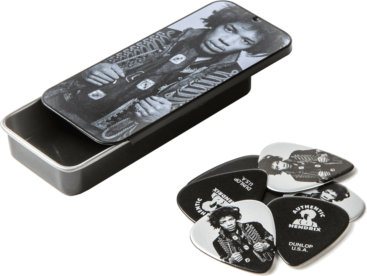 Dunlop Blechbox Jimi Hendrix mit 6 Plektren medium, Signature Picks