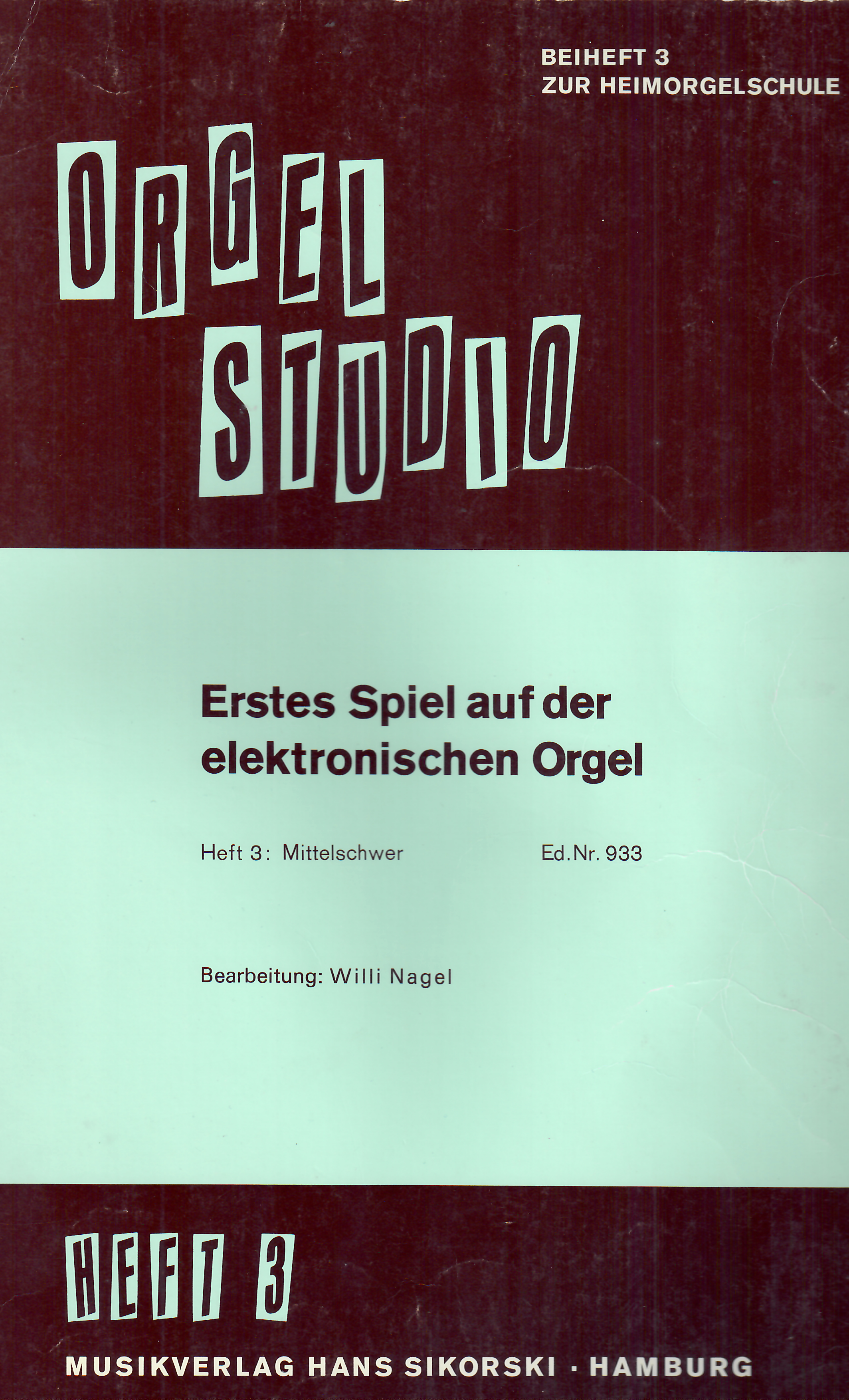 Orgel Studio für E-Orgel Heft 3 Mittelschwer, W. Nagel, gebraucht