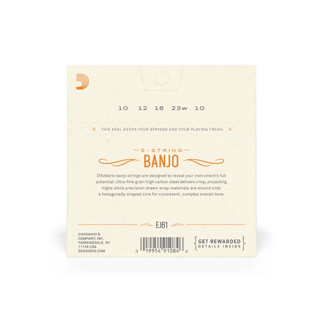 Daddario EJ61 Satz Saiten für 5-String Banjo Medium Loop End 10-12-16-23-10