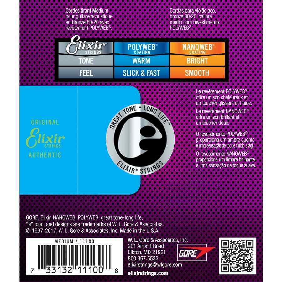 Elixir 11100 Polyweb Medium Satz Saiten für Westerngitarre