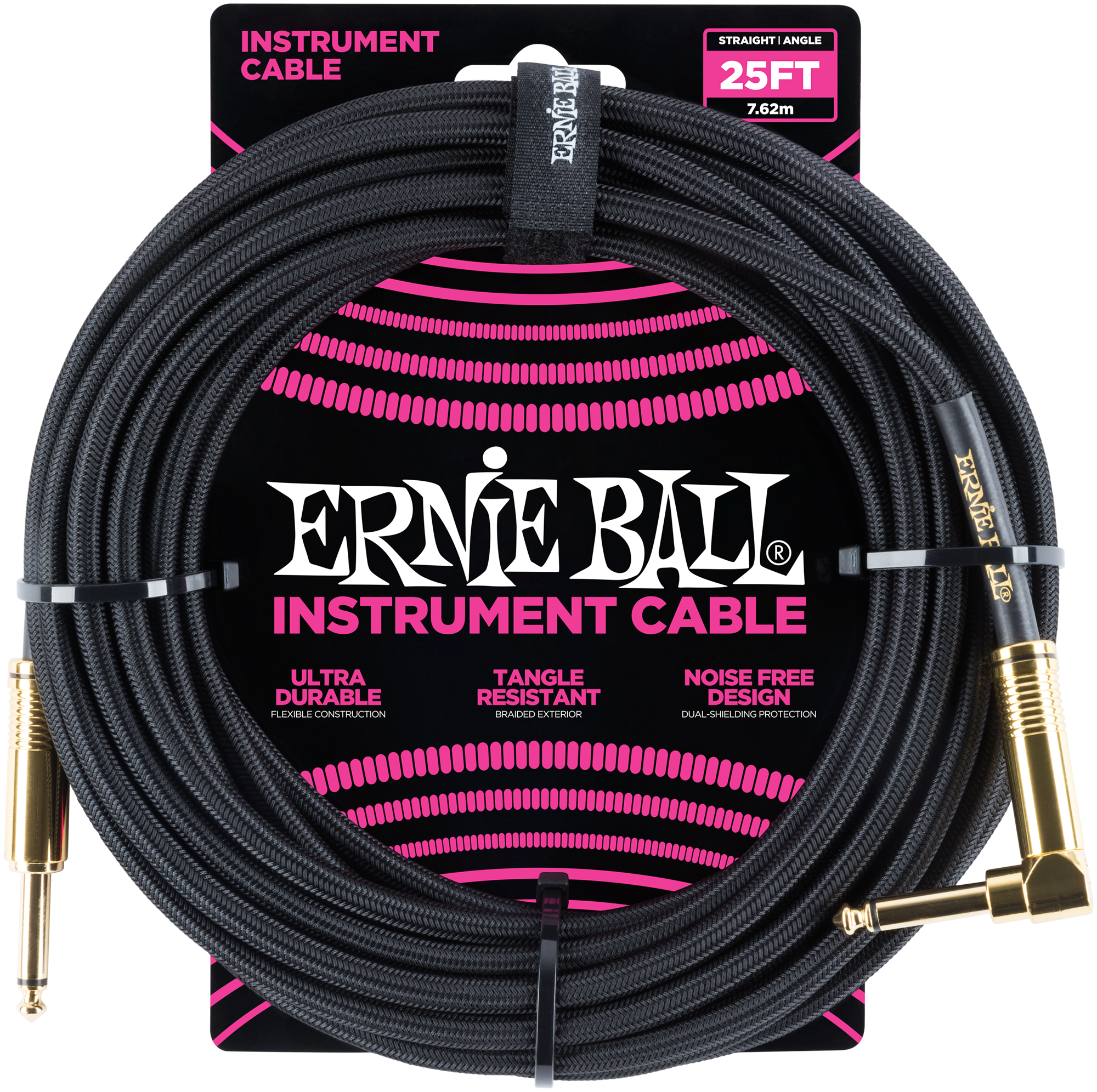 Ernie Ball 6058 Instrumentenkabel, Klinke 6,3mm gerade/gewinkelt, schwarz, 7,62m