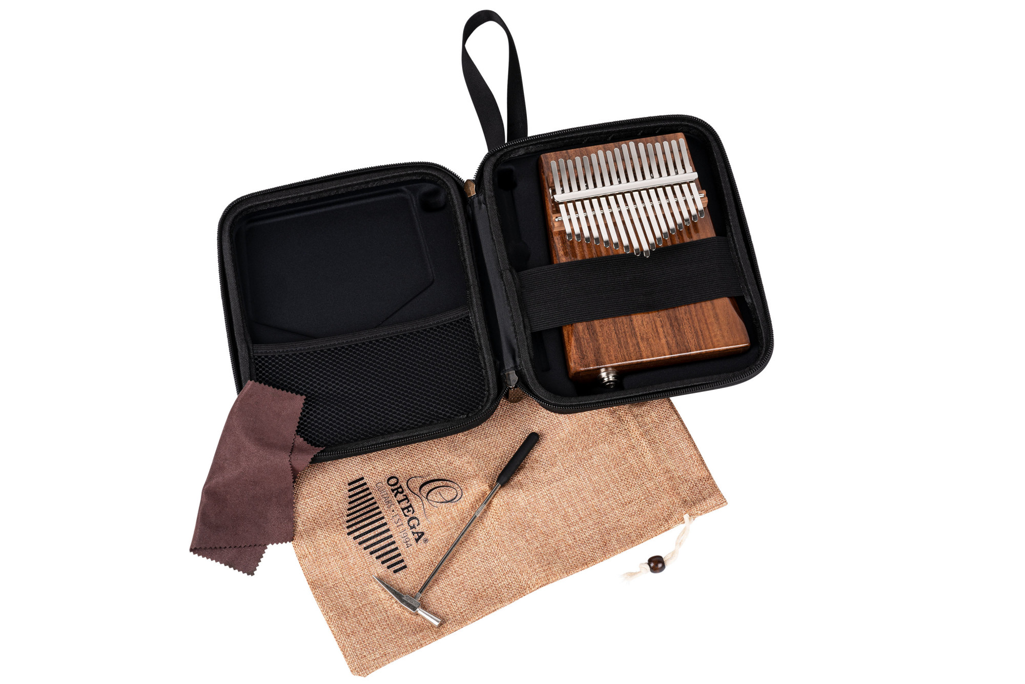 Ortega OKB1E Kalimba mit Tonabnehmer, 17 Töne, C-Dur, mit Case u. Tasche