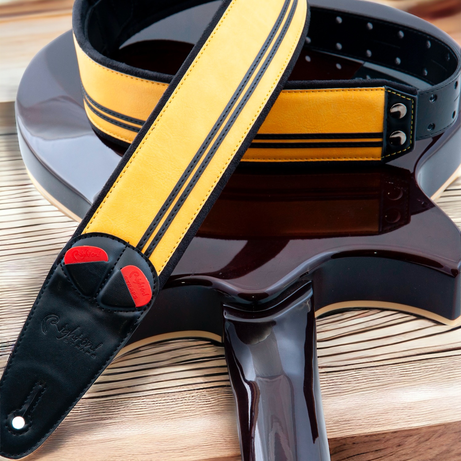 RightOn! Mojo Race Gitarrengurt mit Trageband in gelb