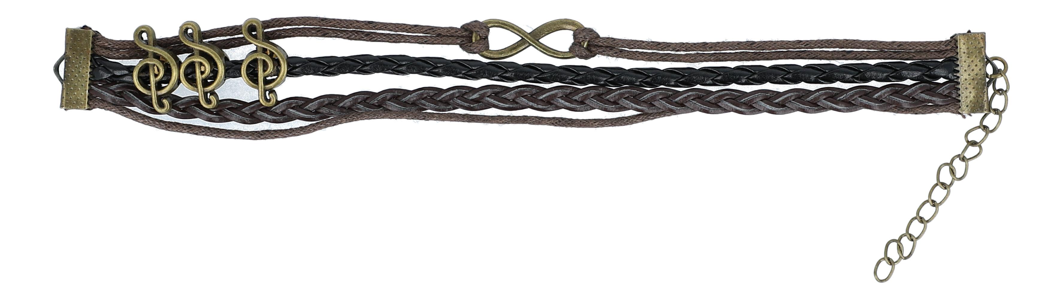 Armband braunes Kunstleder mit Violinschlüssel gepflochten