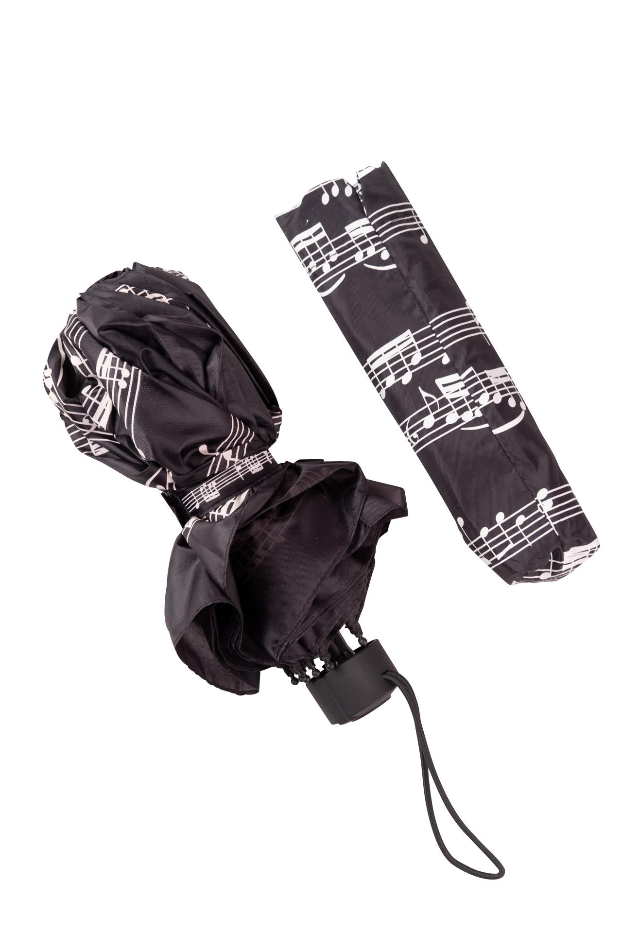 Mini-Taschenschirm schwarz mit Notenlinien weiß