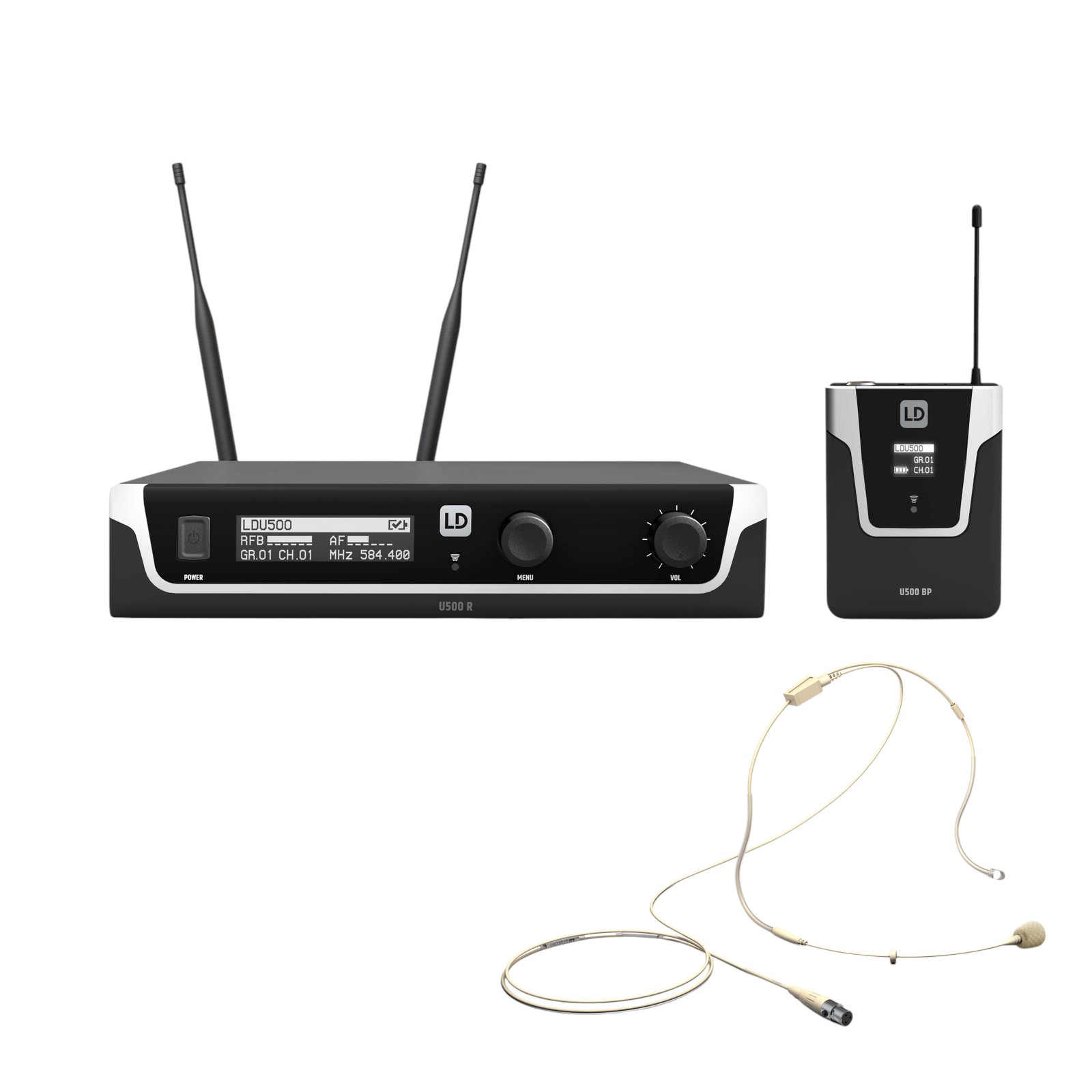 LD Systems U505BPH Funkmikrofon System mit Bodypack und Headset beigefarben - 584 – 608 MHz